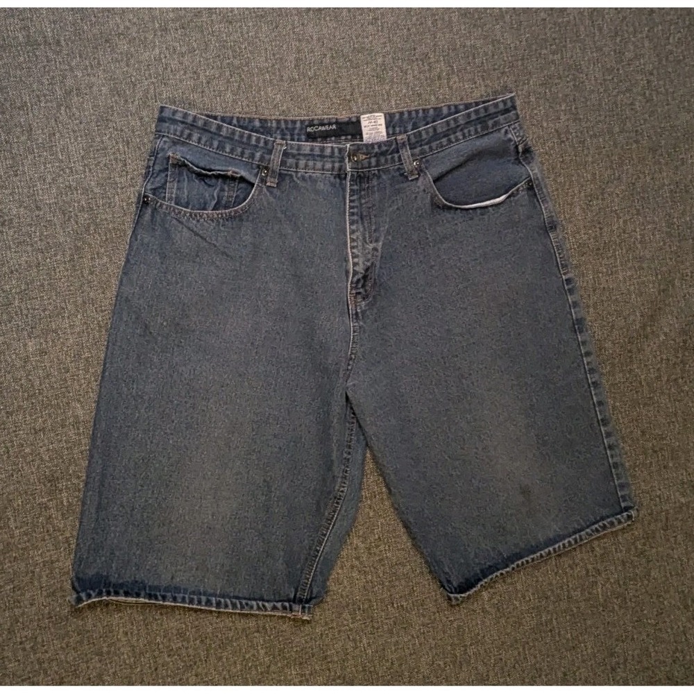 Rocawear Embroidered Baggy Denim Blue Jean Shorts W40 Classic Fit Y2K Jorts